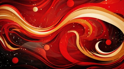 Wall Mural - abstract red christmas background with snowflakes and geometrical wave shapes. particles and sprinkl