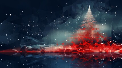 Wall Mural - abstract blue red christmas decoration background with snowflakes and christmas tree. particles spri