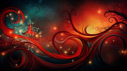 Wall Mural - abstract red christmas background with snowflakes and geometrical wave shapes. particles and sprinkl