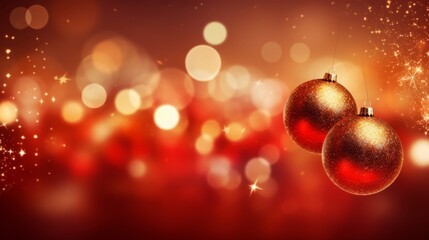 Wall Mural - abstract red christmas decoration background with snowflakes and geometrical shapes. particles sprin
