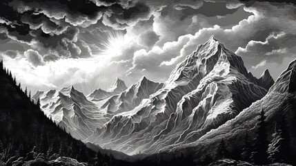 Wall Mural - Majestic mountain landscape. Fantasy concept , Illustration painting.