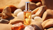 bottle of perfume on the rocky beach environment - perfume bottle mockup on natural environment