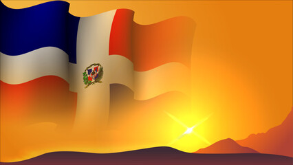 dominican republic waving flag background design on sunset view vector illustration