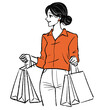買い物 / ショッピング / バーゲン / セール / 爆買い / 衝動買い / まとめ買い / ファッション / 荷物 / ショップバッグ / 紙袋 / 大量買い / 女性・女の子のイラスト素材