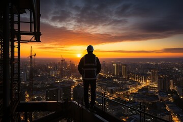 Wall Mural - Smart civil engineer standing looking at unfinished construction project. Generative Ai