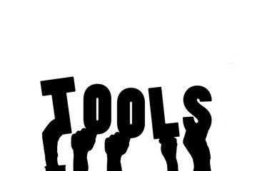 Poster - Digital png illustration of hands with tools text on transparent background