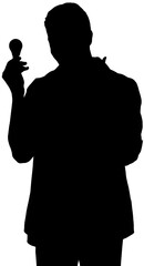 Poster - Digital png illustration of silhouette of businessman holding bulb on transparent background