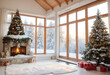 View of the winter landscape and snow View of beautifully decorated Christmas tree in the home generated by AI