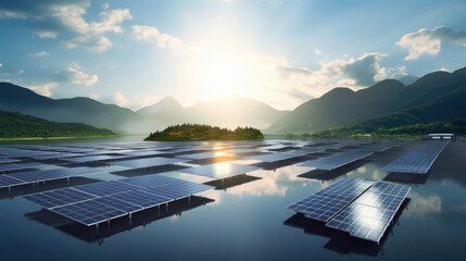 Solar panels on lake