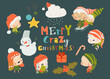 Set of Cute Playful Christmas Elves. Collection of Cute Santa Claus Helpers. Happy New Year, Merry Xmas Design Element.
