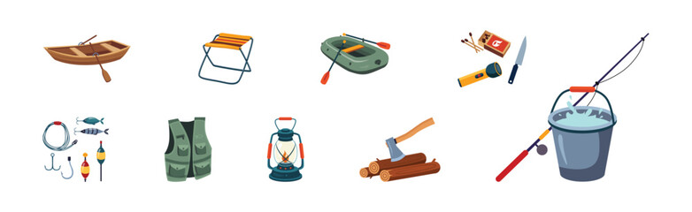 Poster - Camping and Tourist Equipment Object and Items Vector Set