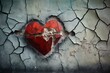Cracked heart on grunge wall, symbolizing unrequited love and unhappiness. Love concept, Valentine's theme. Generative AI