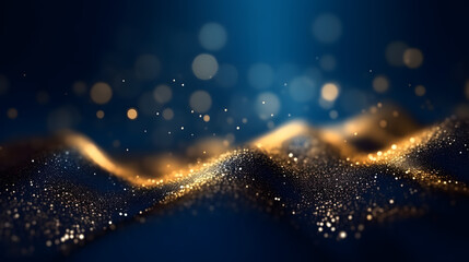 Wall Mural - abstract background with dark blue and gold particle. christmas golden light shine particles bokeh o