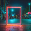  a neon empty picture frame on a night 
