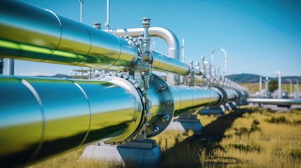 Fototapete - Green transfer pipeline oil at power plant, Energy power station.