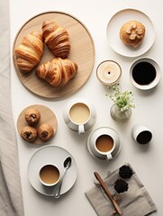 Sticker - A table topped with plates of food and cups of coffee. Generative AI.