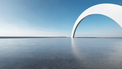 Poster - 3d render of abstract futuristic architecture with empty concrete floor. Scene for car presentation.