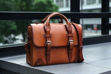 leather briefcase business bag handle. Generative AI