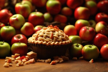 Wall Mural - miniature apple pie situated next to a pile of apples