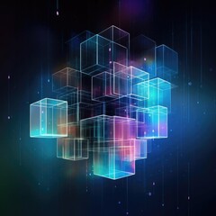 Wall Mural - modern technologies. box diagram. neural network. glass blocks. web building. industrial cube object