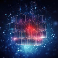 Wall Mural - blockchain technology with abstract background. blockchain description on abstract technology cube.