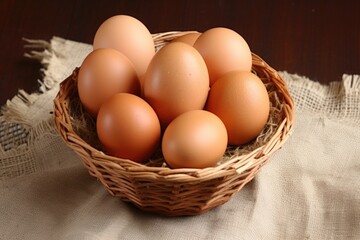 Canvas Print - organic brown eggs in a wicker basket