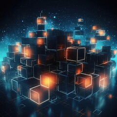 Wall Mural - big data storage technology. abstract data cube background. information server. data science compute