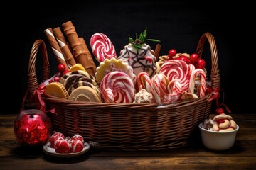 Canvas Print - a basket of candy canes and other christmas sweets