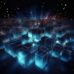 Wall Mural - big data storage technology. abstract data cube background. information server. data science compute