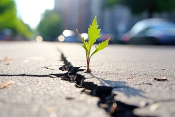 Canvas Print - a tiny plant sprouting through asphalt cracks