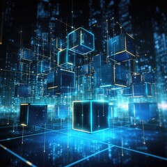 Wall Mural - abstract background with cube. technology shape with lines and dots. futuristic concept.