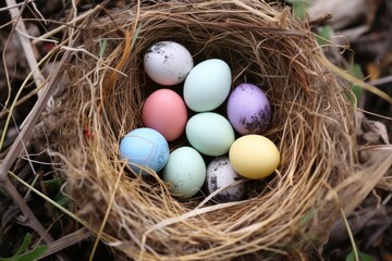 nest filled with colorful bird eggs