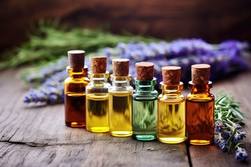 different essential oils and homeopathic remedies in a row