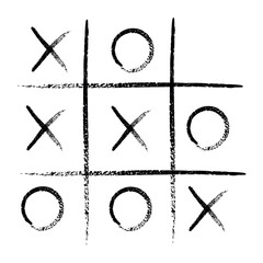 Tic tac toe game competition set. noughts and crosses black grunge brush in Hand draw. Graphic vector illustrations isolated