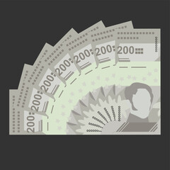 Bolivar Soberano Vector Illustration. Venezuela money set bundle banknotes. Paper money 200000 VES. Flat style. Isolated on white background. Simple minimal design.