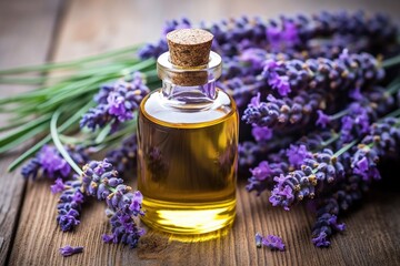 Sticker - close-up of lavender essential oil in a glass bottle