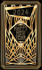 Wall Mural - Happy new 2024 year art deco background, vector illustration