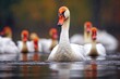 a calm swan among agitated ducks