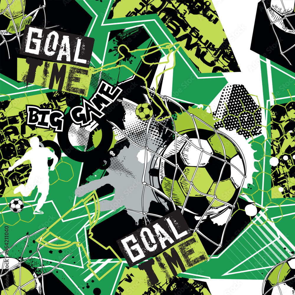 Basic Football Design Abstract seamless pattern for boys. Football soccer pattern. Grunge ...