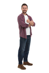 Poster - Happy man showing thumb up on white background