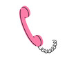 © Esgoty - Hand drawn cute cartoon illustration of pink retro phone handset. Flat vector old telephone with dial sticker in simple colored doodle style. Call device icon or print. Isolated on white background.
