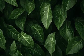 Wall Mural - Leaves of Spathiphyllum Cannifolium, Abstract Green Texture, Nature Background, Tropical Leaf.