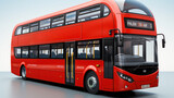 Fototapeta Londyn - Red double decker bus on the street in London, UK. Red double decker bus in the city. You can use the empty billboard next to the bus for your promotion. Mock up. AI generated        
