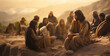 Jesus sits with his disciples on a mountain and talks to them about God - theme religion and biblical motifs