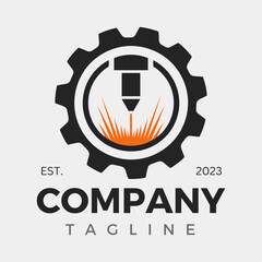 Laser cutting logo with circular gear design template silhouette isolated. CNC machine logo emblem