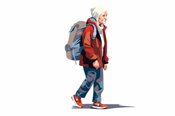 Canvas Print - old woman with backpack vector flat isolated vector style illustration