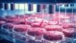 Transgenic meat. Bioreactors filled with cultured meat cells, showcasing the thriving tissue culture