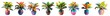 Collection of colorful potted indoor houseplants in various decorated pots, isolated on a transparent background. PNG, cutout, or clipping path	

