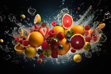 Wall Mural - Water splashing on fresh and juicy fruits.