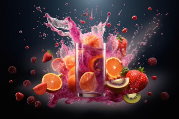 Wall Mural - Fresh fruit juice splashing from glass